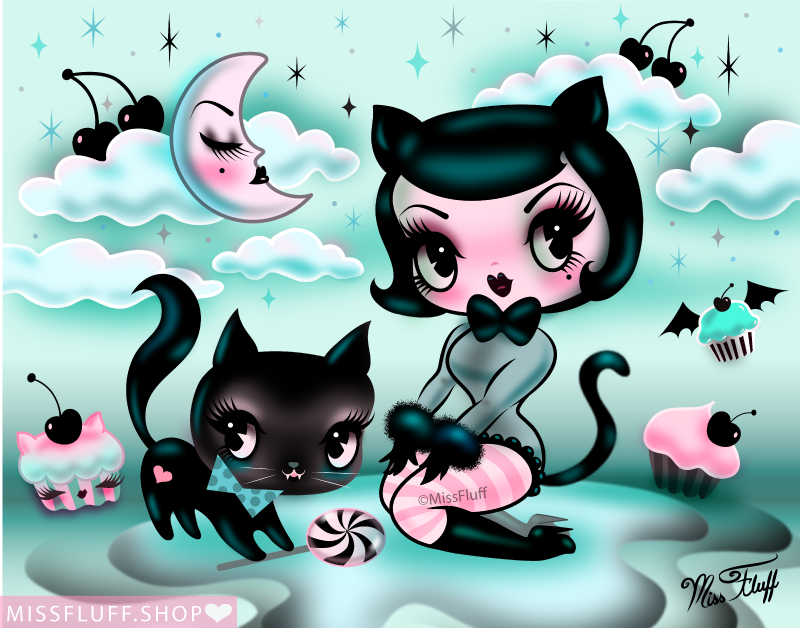 Kitten Doll with Cupcakes • Art Print