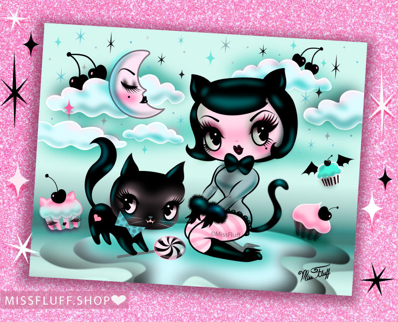 Kitty Doll with Cupcakes • Signed & Glittered • Limited Edition Fine Art Giclee Print