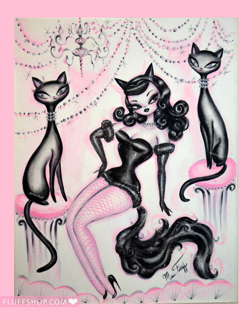 Kitten Burlesque Doll• Original Drawing 11x14-Unframed