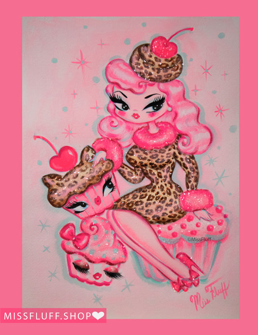 Leopard Print Cupcake Doll - Original Drawing 9x12