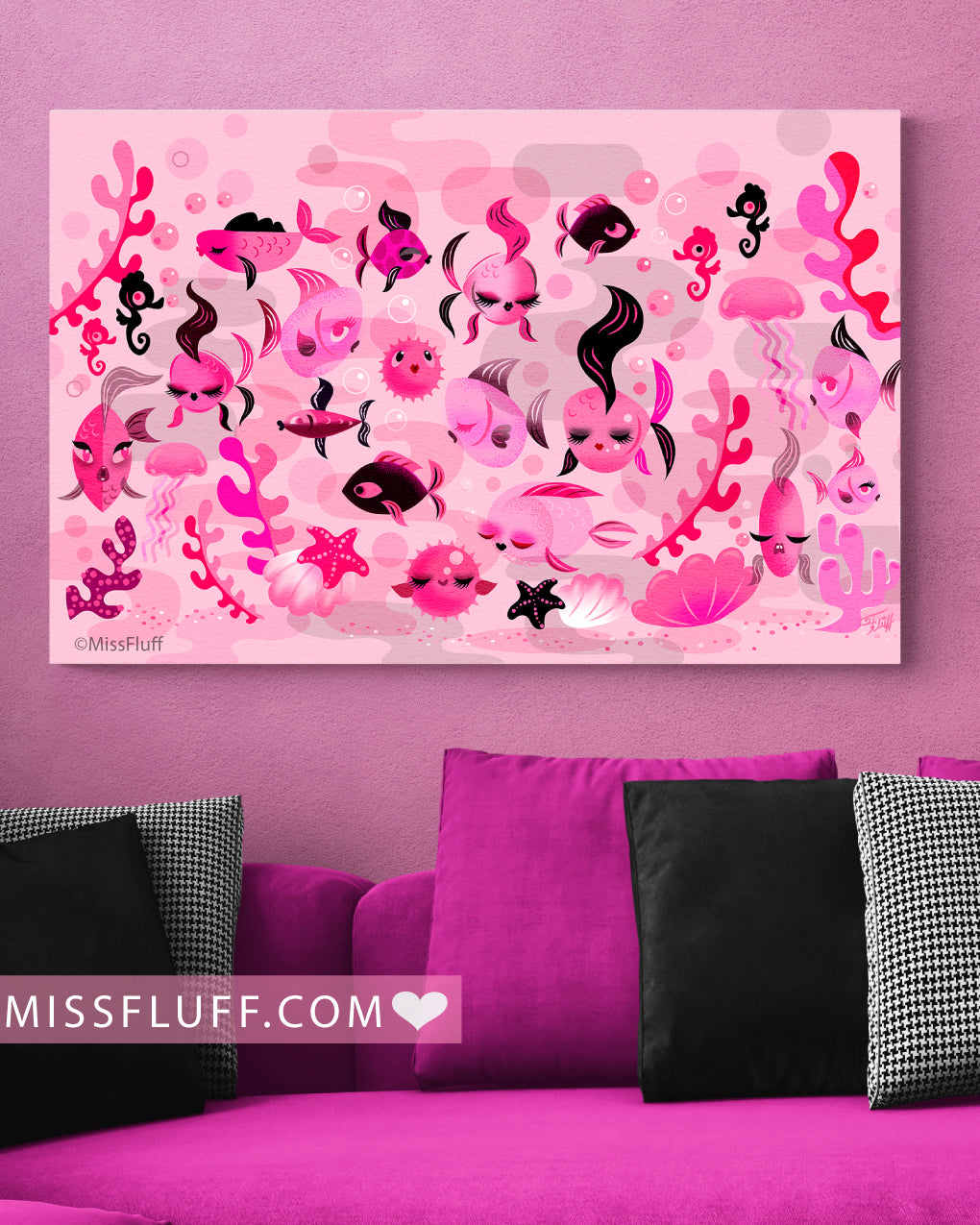 Mid Mod Fishies on Pink • Canvas Gallery Wrap