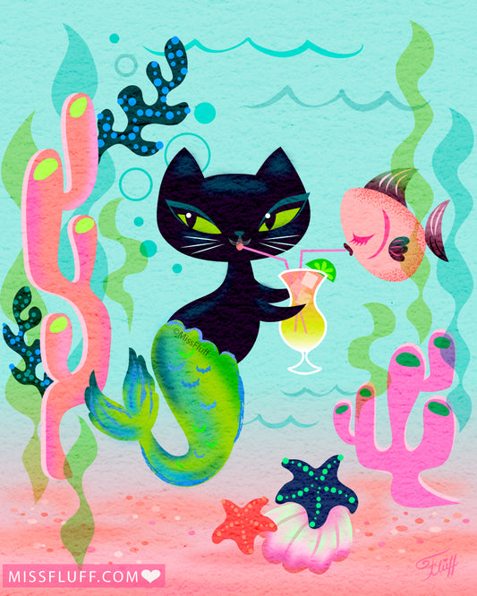 Mod Merkitty with Fishy • Art Print