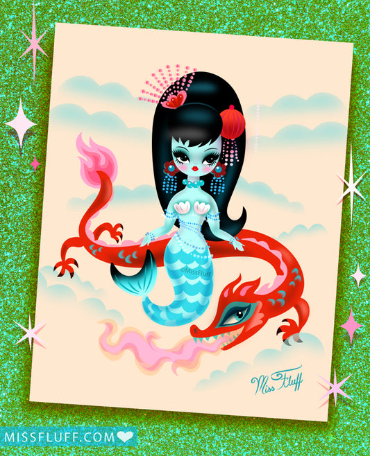 Year of the Dragon Mermaid • Signed & Glittered • Limited Edition Fine Art Giclee Print