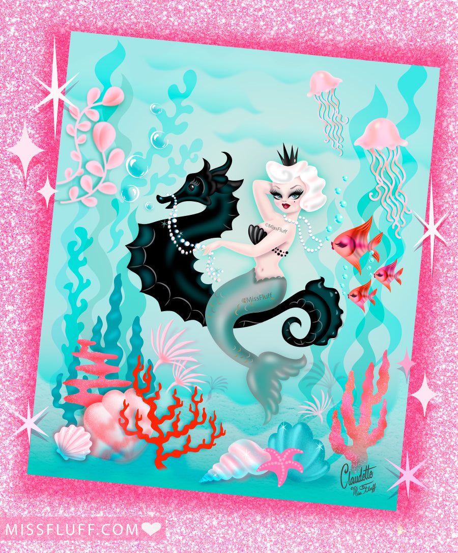 Perlette Mermaid  • Signed & Glittered • Limited Edition Fine Art Giclee Print