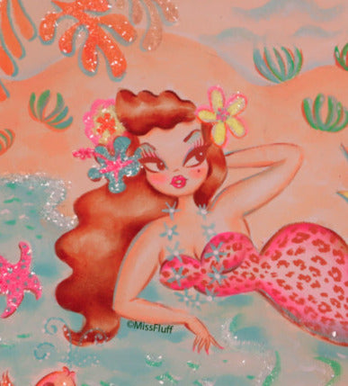 Pink Leopard Tiki Mermaid • Original Drawing 12 x 9