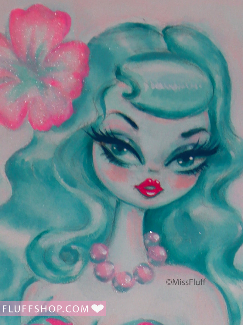 Pink Tiger Mermaid with Merkitten • Original Drawing 11x14