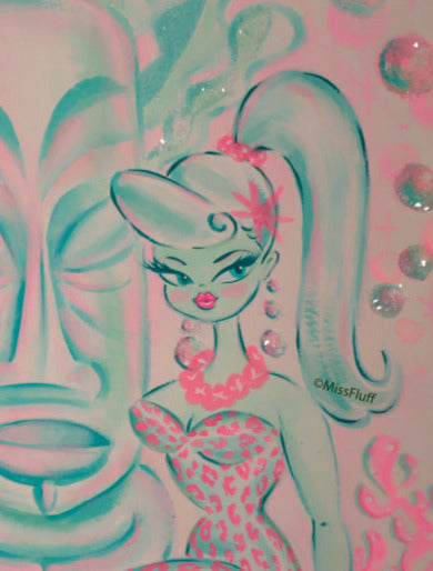 Mint and Pink Tiki Mermaid • Original Drawing 9x12
