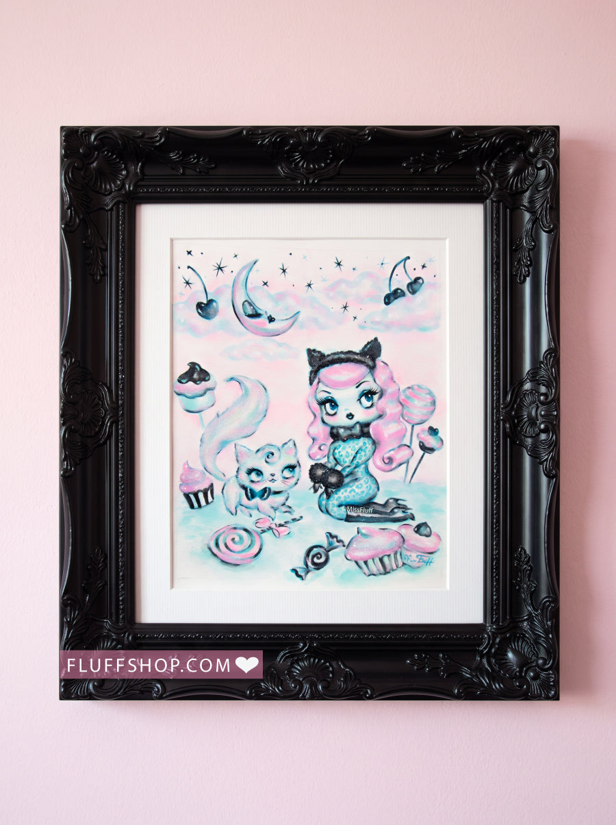 Candy Kitten Doll wih Pink Hair • Original Drawing 9x12-unframed