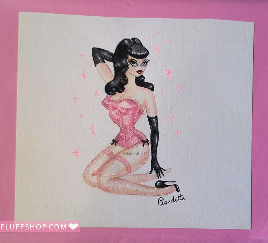 Pink Lingerie Glam • Original Drawing 5x7