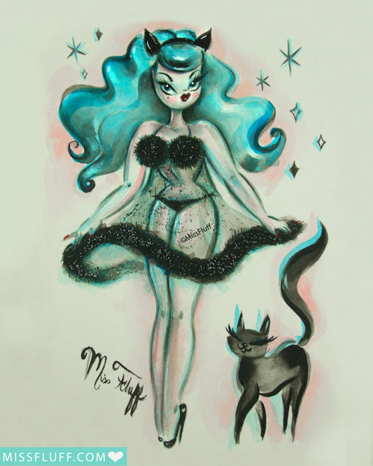 Marabou Girl with Kitty • Art Print