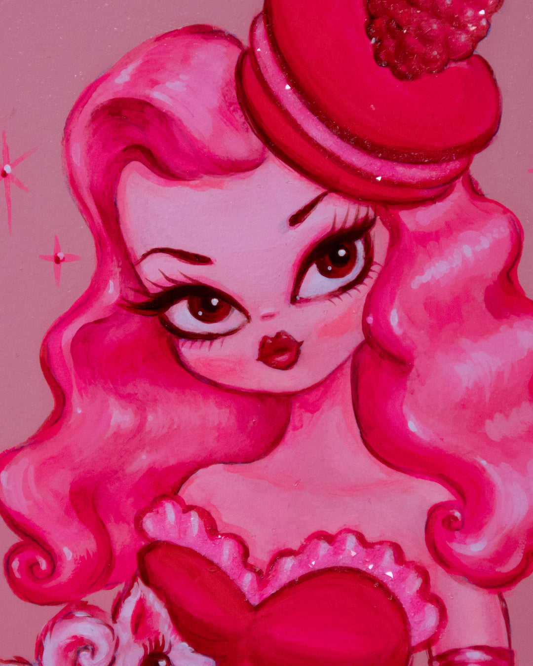 Raspberry Macaron Beret Doll • Original Framed Painting 10x12