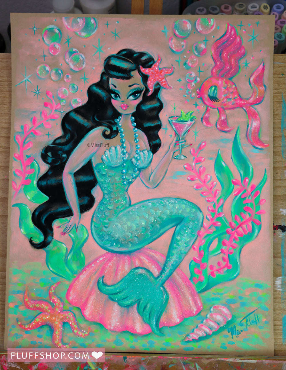Raven Hair Mermaid with Martinil • Original Drawing 11x14