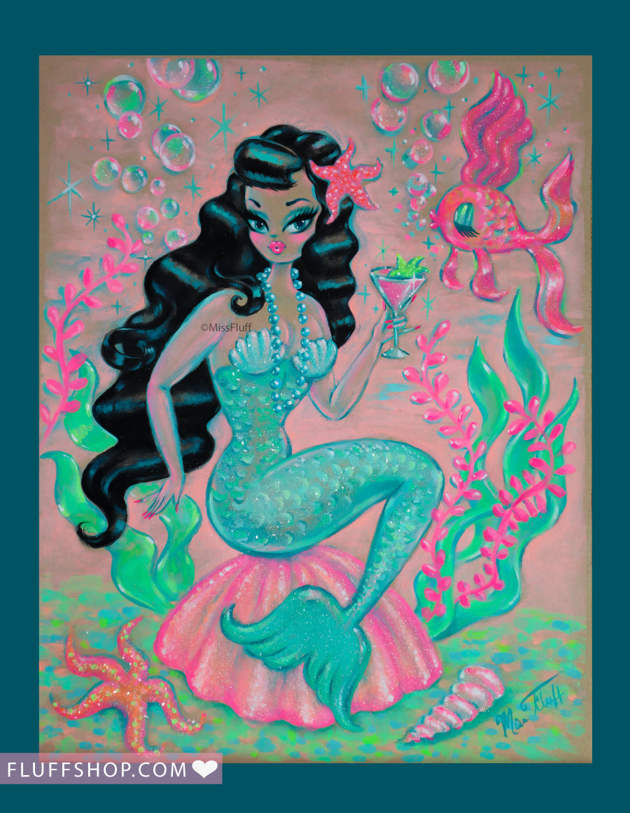 Raven Hair Mermaid with Martinil • Original Drawing 11x14