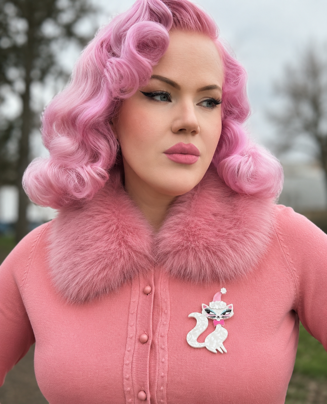 Swanky Pinkmas Kitty Brooch by Miss Fluff x Lipstick & Chrome