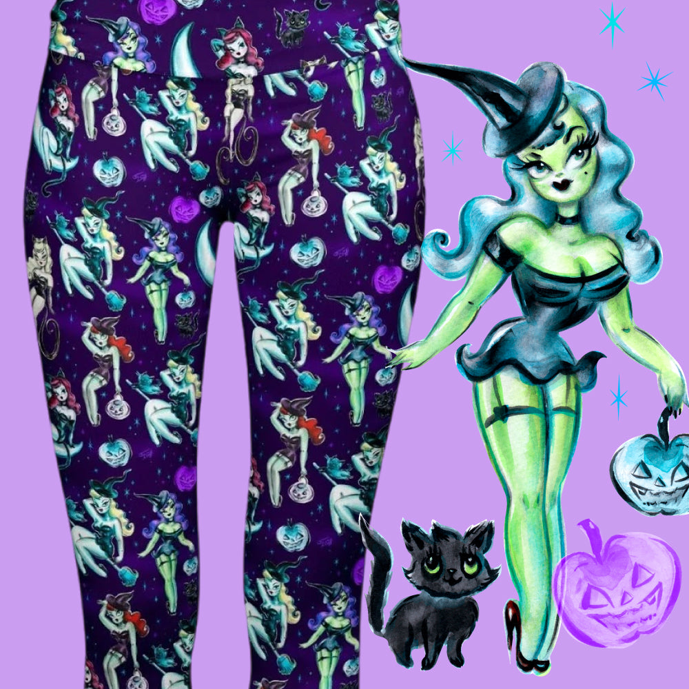 "Vintage Witches" Dark Leggings by Miss Fluff x Lipstick & Chrome