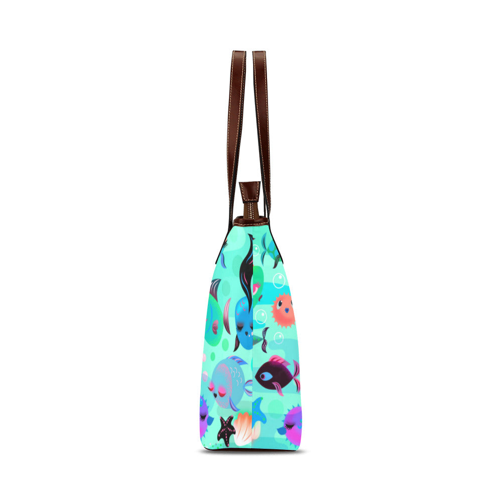 Mid Mod Fishies on Aqua •  Shoulder Purse Tote