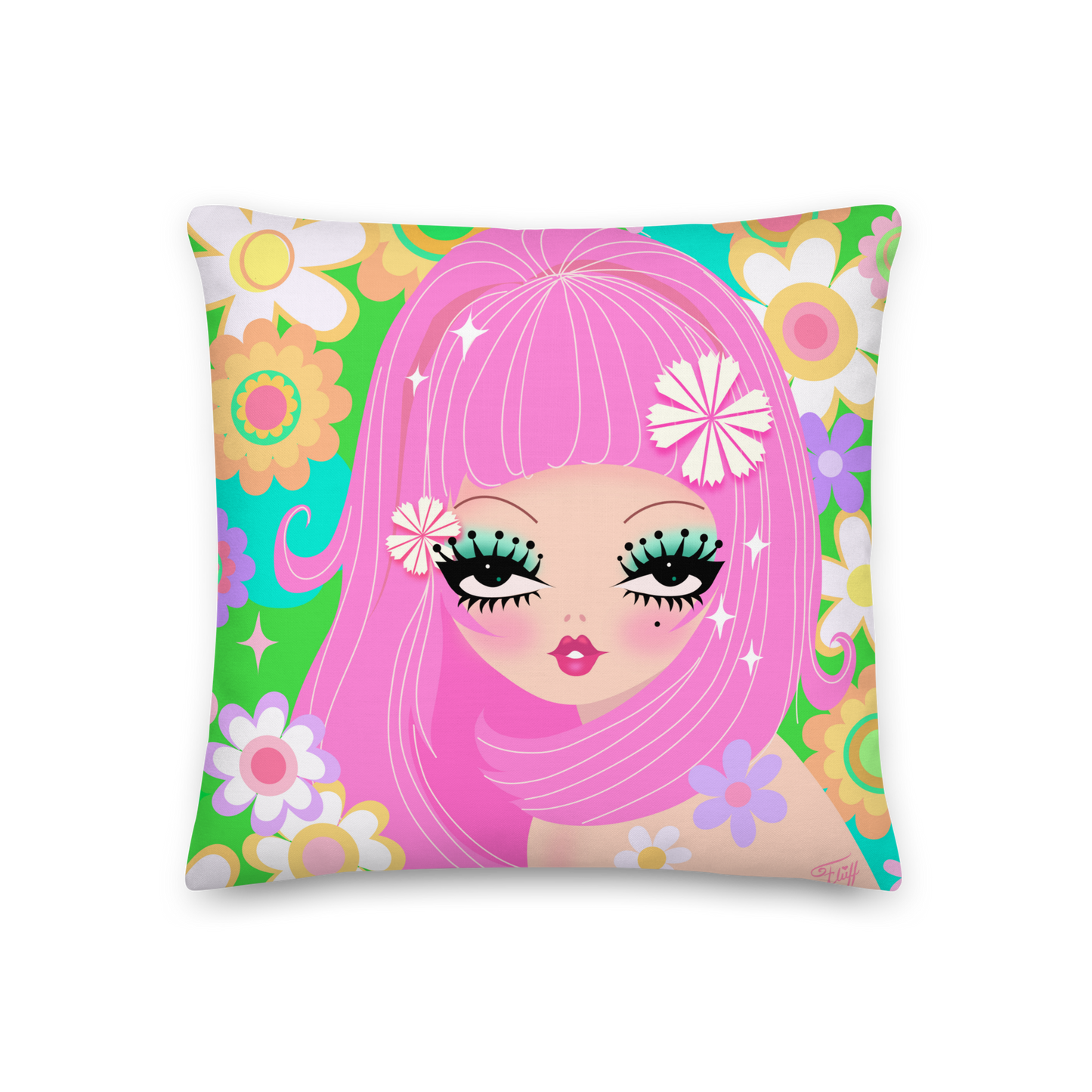 Beauté Mod Girl with Pink Hair • Decor Pillow