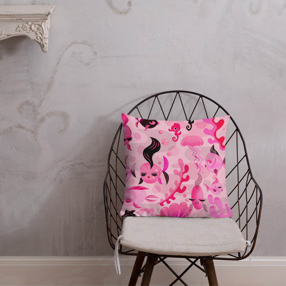 Mid Mod Fishies on Pink • Decor Pillow