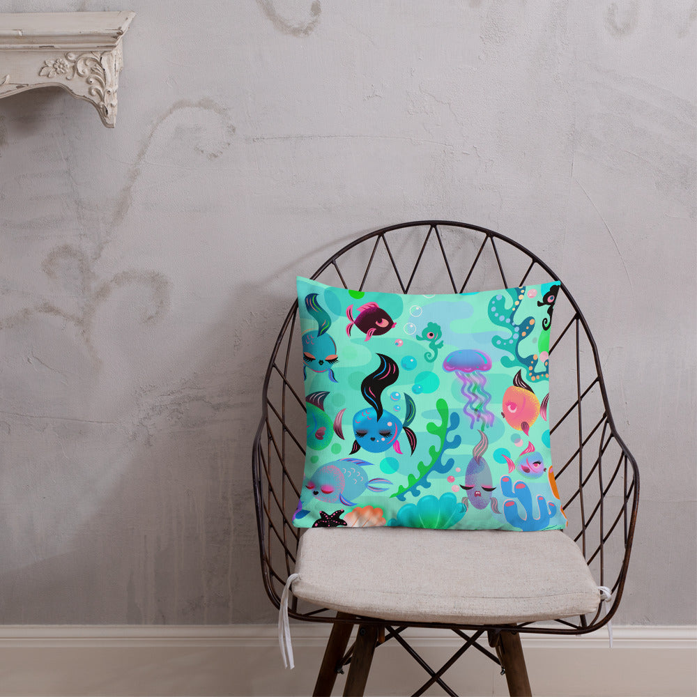 Mid Mod Fishies on Aqua • Decor Pillow