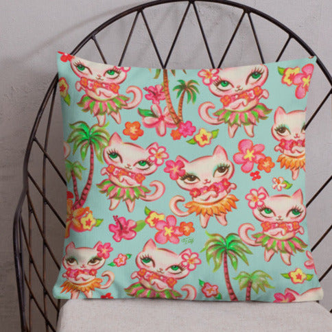 Hula Kitties on Aqua • Decor Pillow