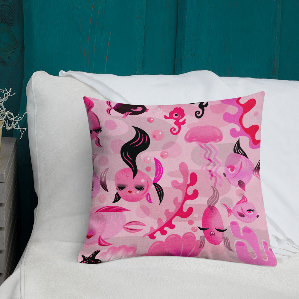 Mid Mod Fishies on Pink • Decor Pillow