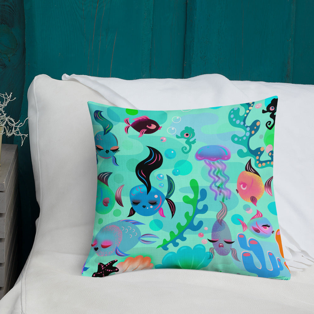 Mid Mod Fishies on Aqua • Decor Pillow