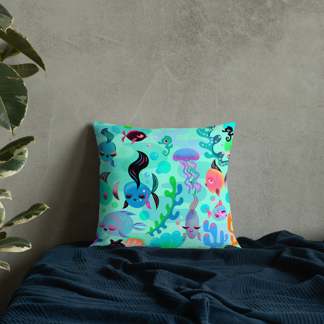 Mid Mod Fishies on Aqua • Decor Pillow