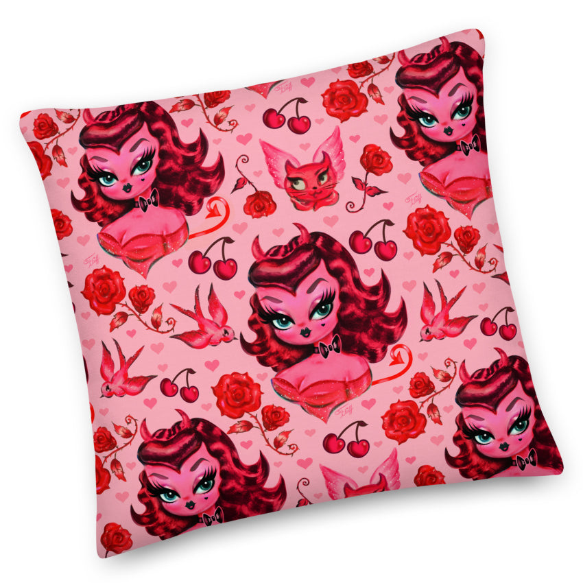 Devil Dolly with Roses and Cherries • Decor Pillow