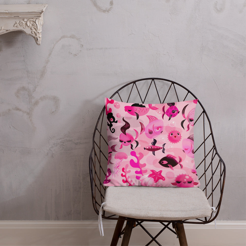 Mid Mod Fishies on Pink • Decor Pillow