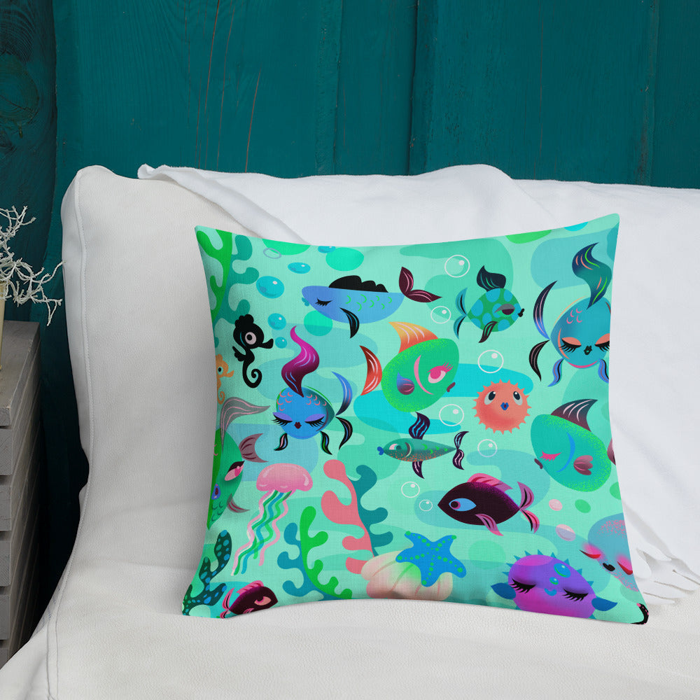 Mid Mod Fishies on Aqua • Decor Pillow