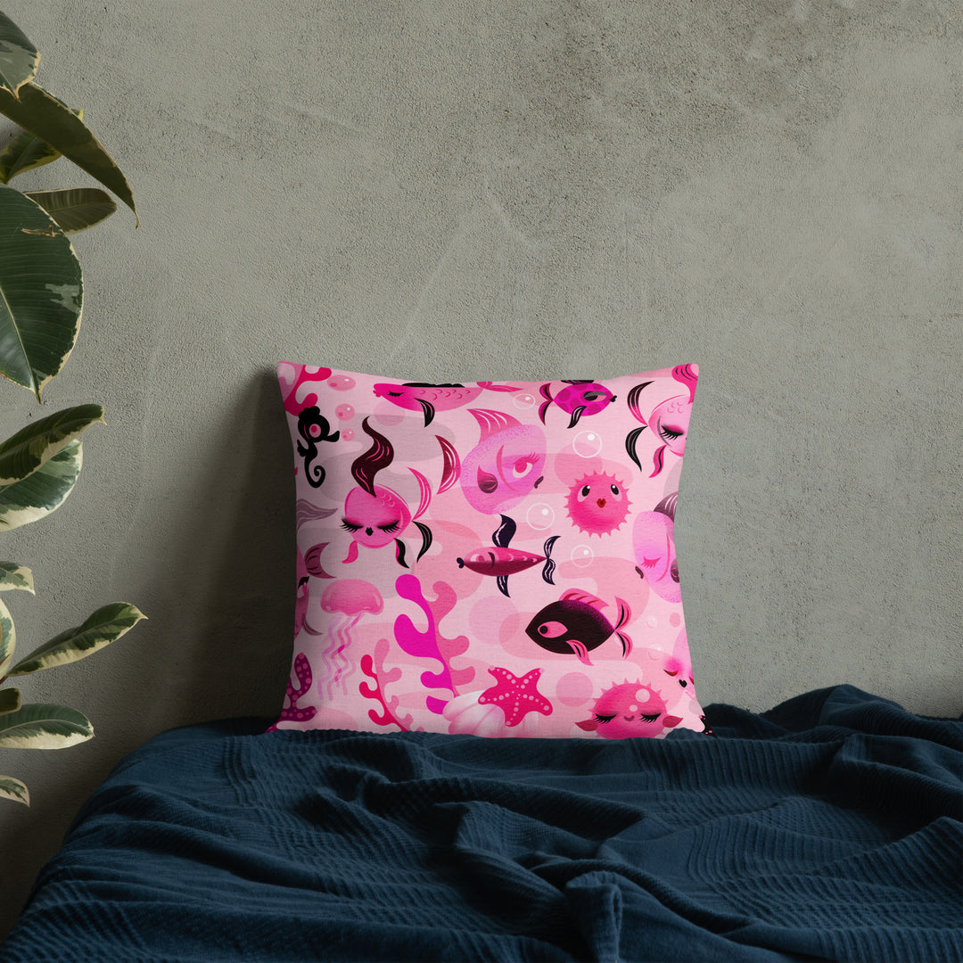 Mid Mod Fishies on Pink • Decor Pillow