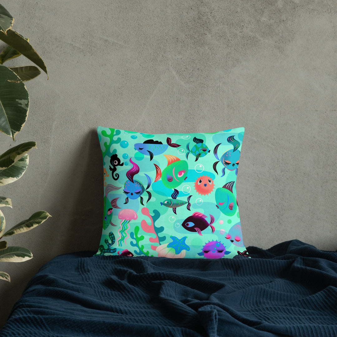 Mid Mod Fishies on Aqua • Decor Pillow