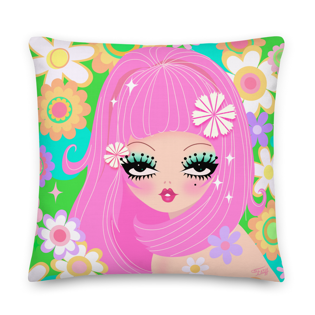 Beauté Mod Girl with Pink Hair • Decor Pillow