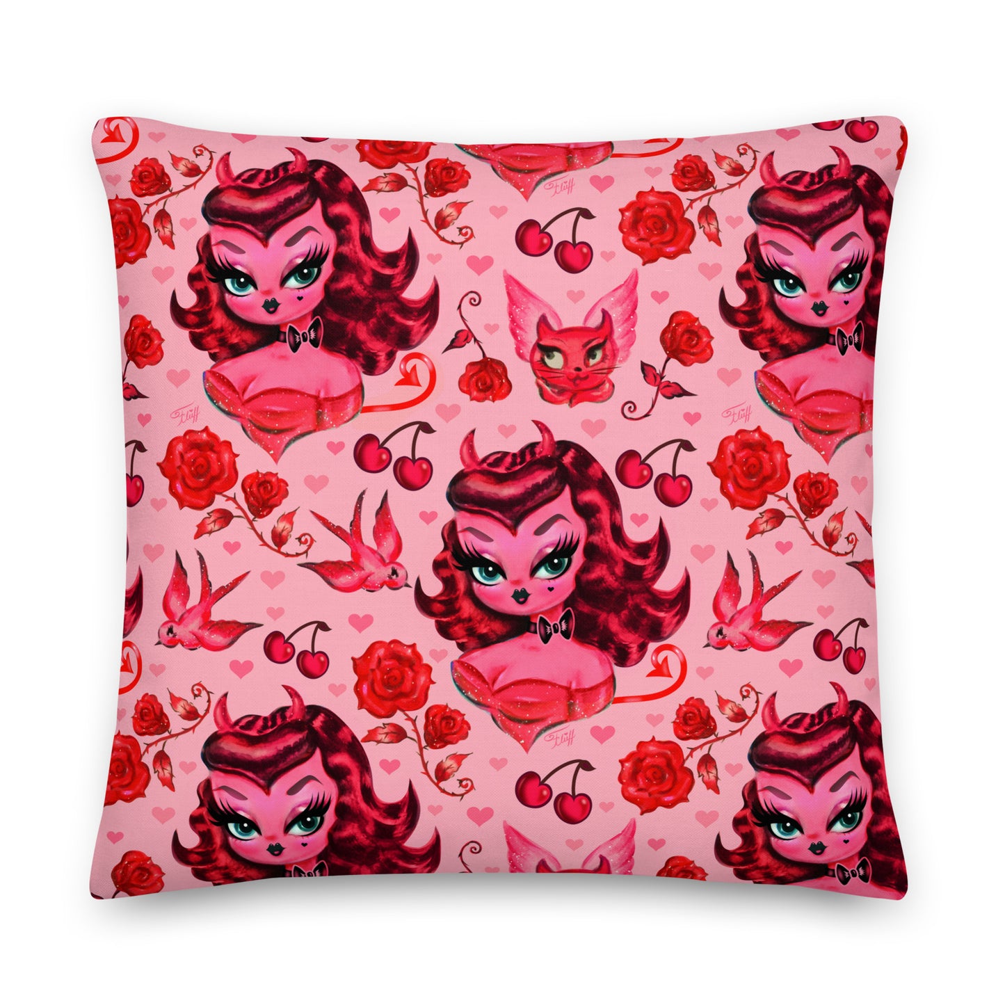 Devil Dolly with Roses and Cherries • Decor Pillow