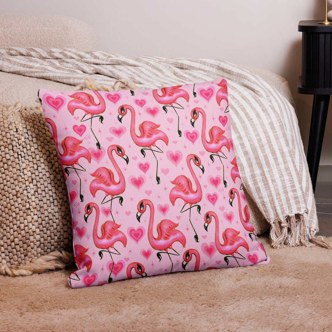 Flamingos and Hearts Pink • Decor Pillow