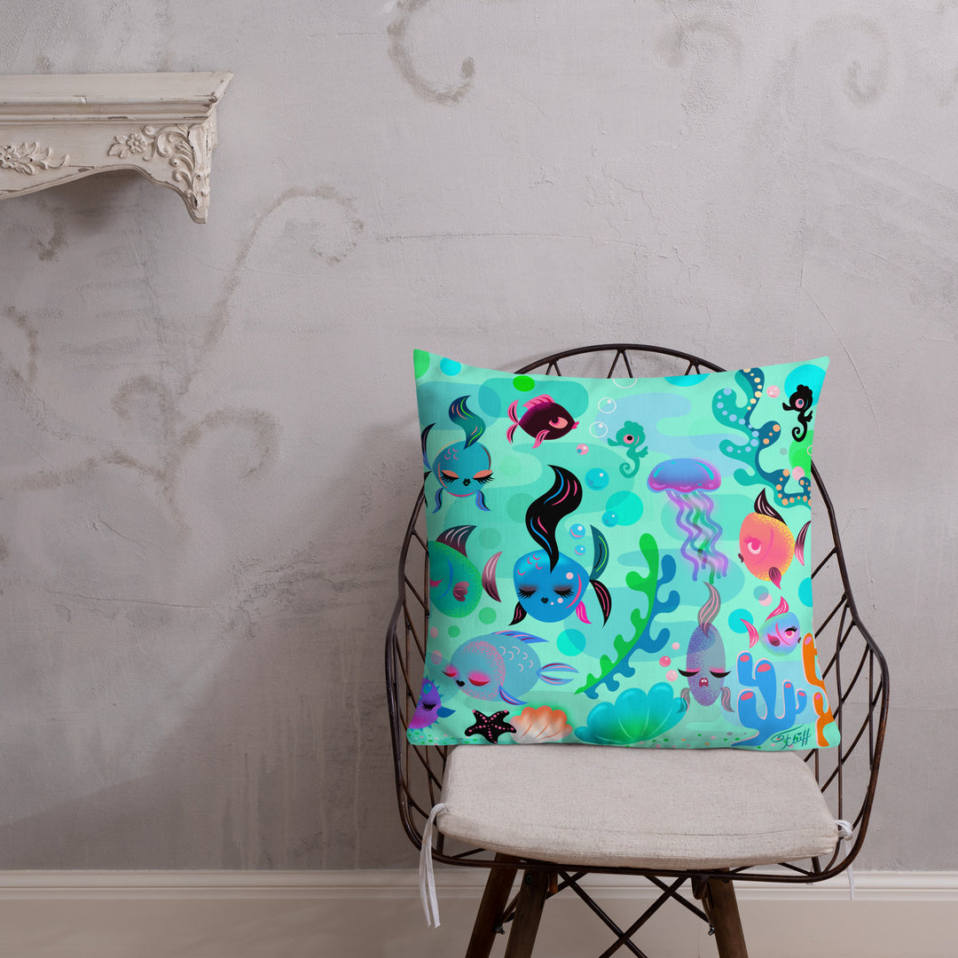 Mid Mod Fishies on Aqua • Decor Pillow