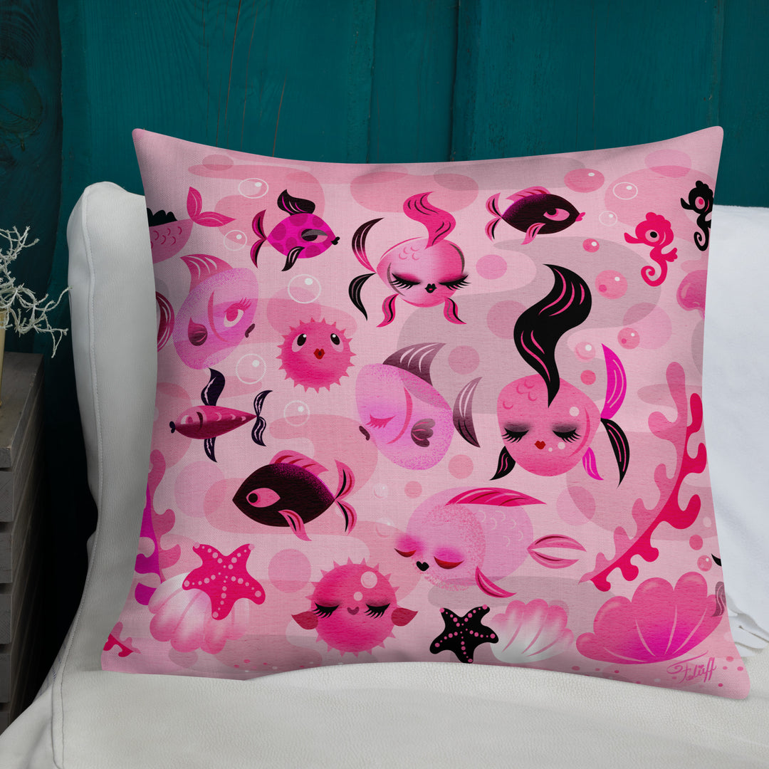 Mid Mod Fishies on Pink • Decor Pillow