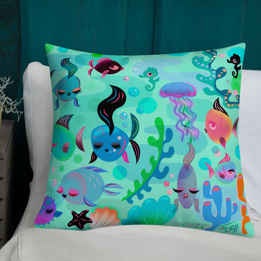 Mid Mod Fishies on Aqua • Decor Pillow