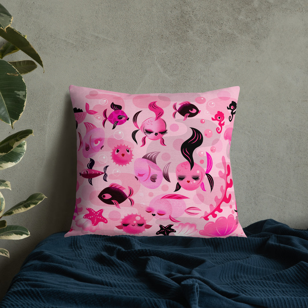 Mid Mod Fishies on Pink • Decor Pillow