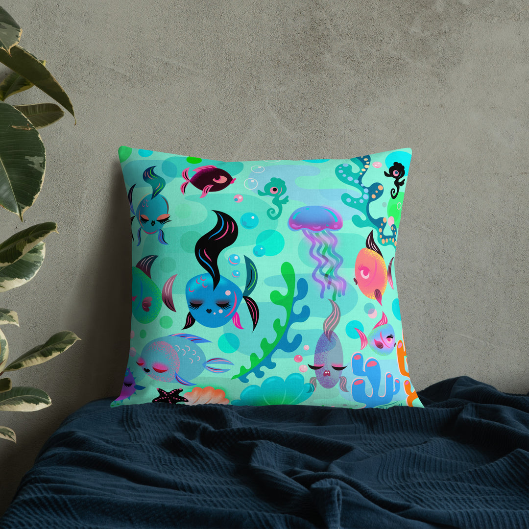 Mid Mod Fishies on Aqua • Decor Pillow