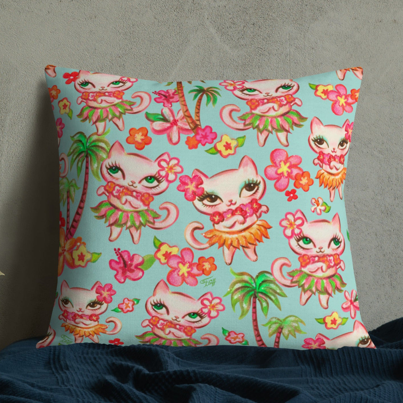 Hula Kitties on Aqua • Decor Pillow