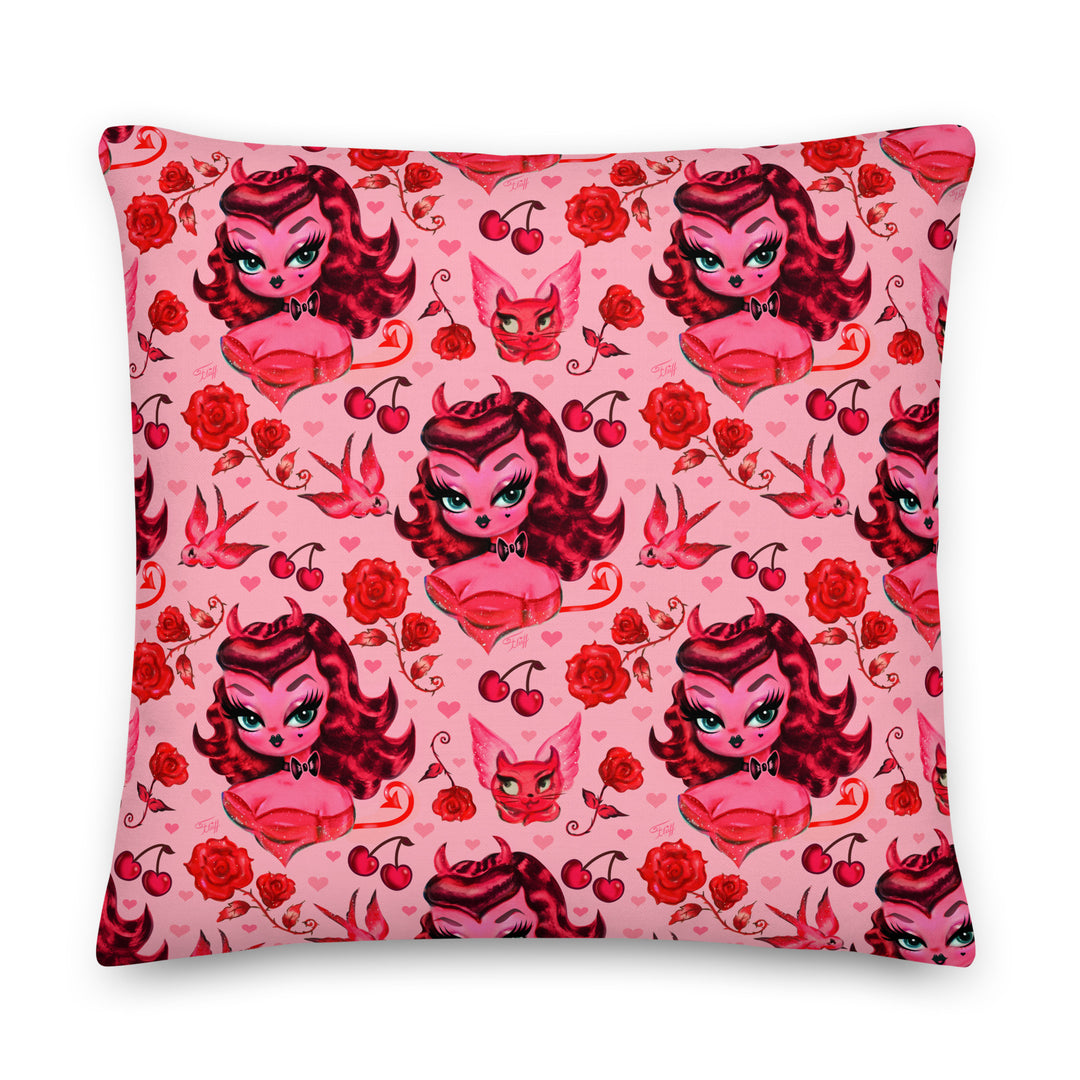 Devil Dolly with Roses and Cherries • Decor Pillow