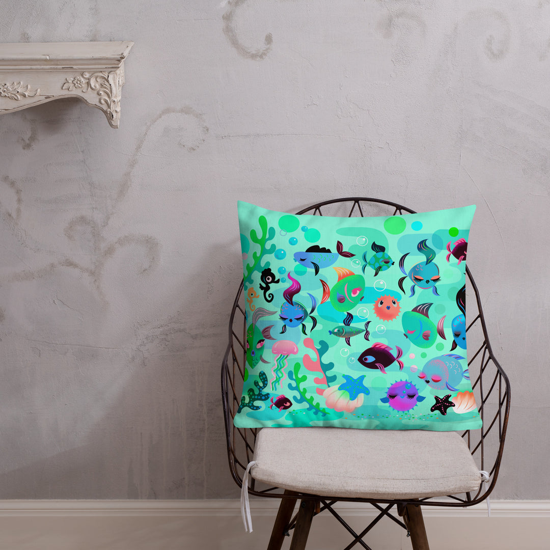 Mid Mod Fishies on Aqua • Decor Pillow