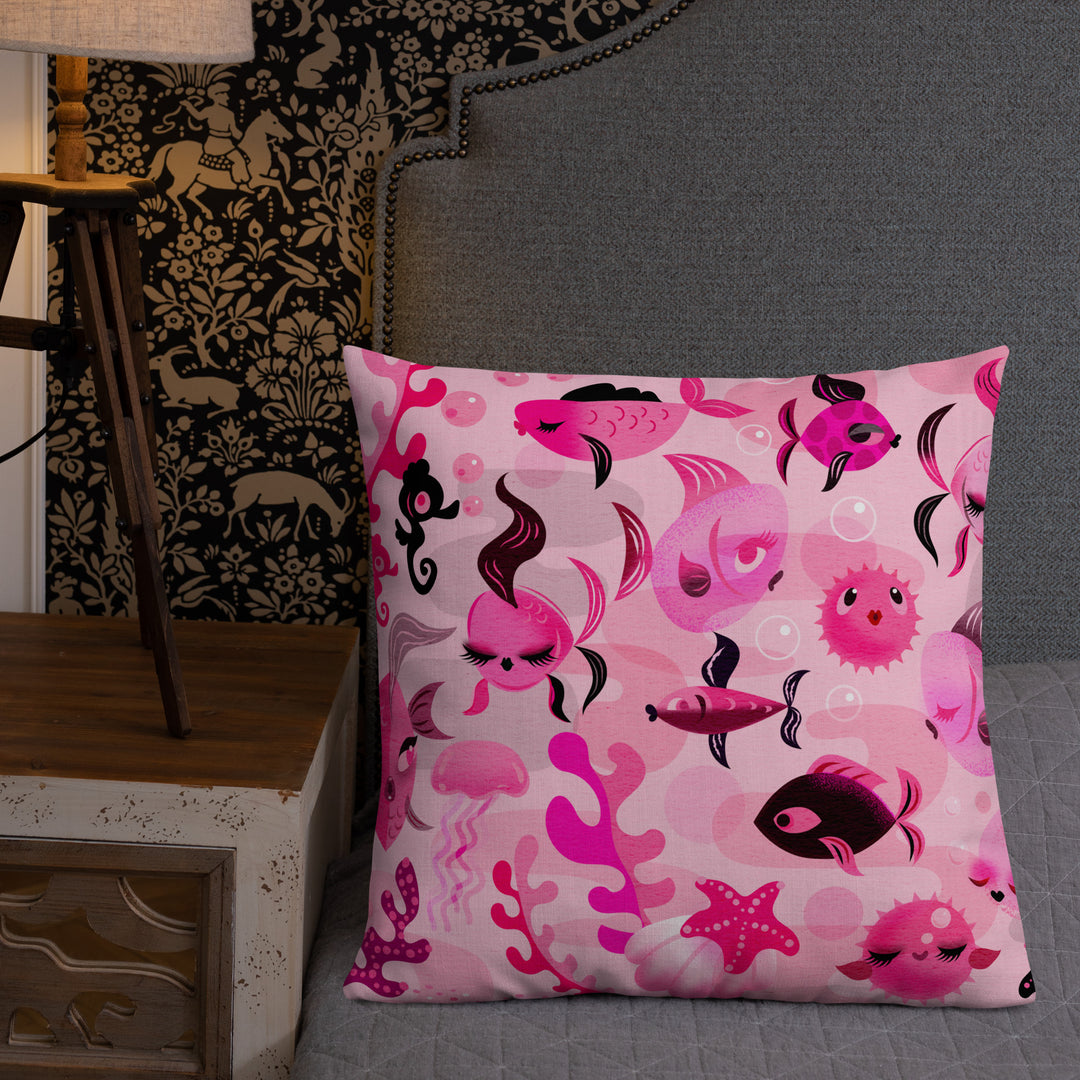 Mid Mod Fishies on Pink • Decor Pillow