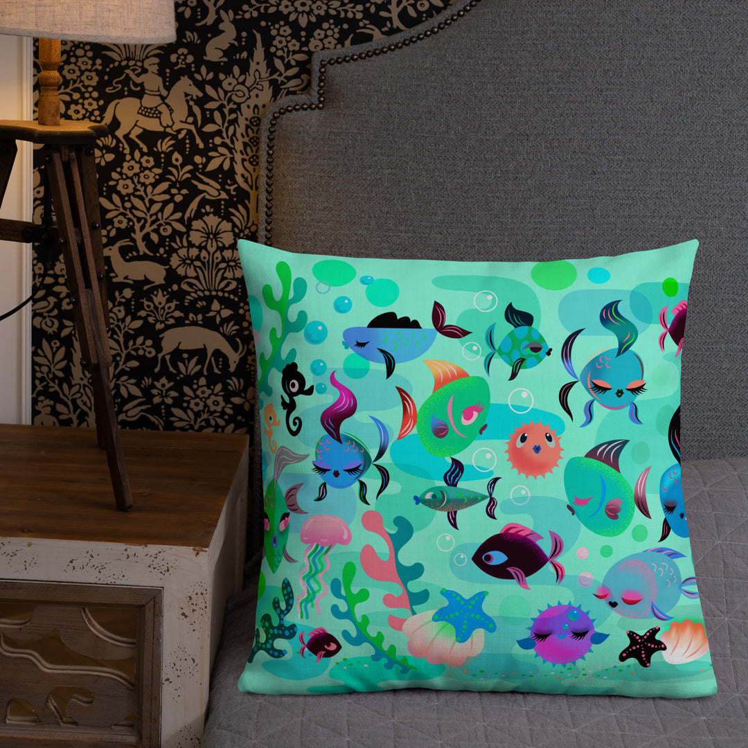 Mid Mod Fishies on Aqua • Decor Pillow