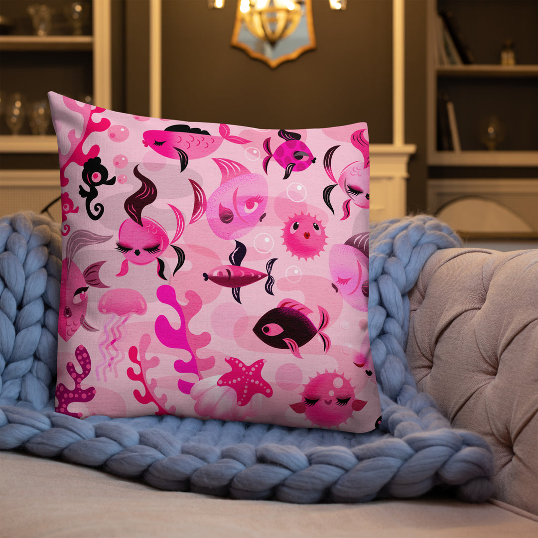 Mid Mod Fishies on Pink • Decor Pillow