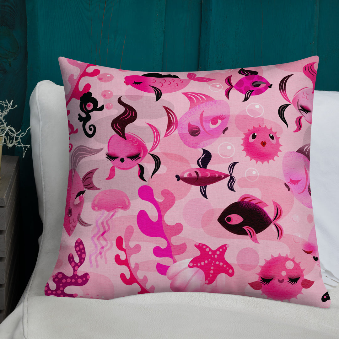 Mid Mod Fishies on Pink • Decor Pillow