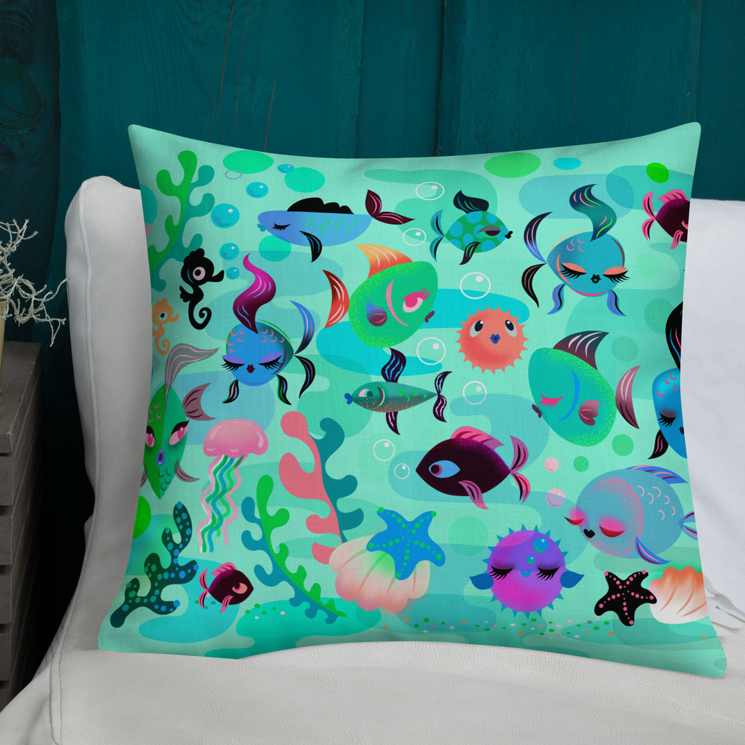 Mid Mod Fishies on Aqua • Decor Pillow