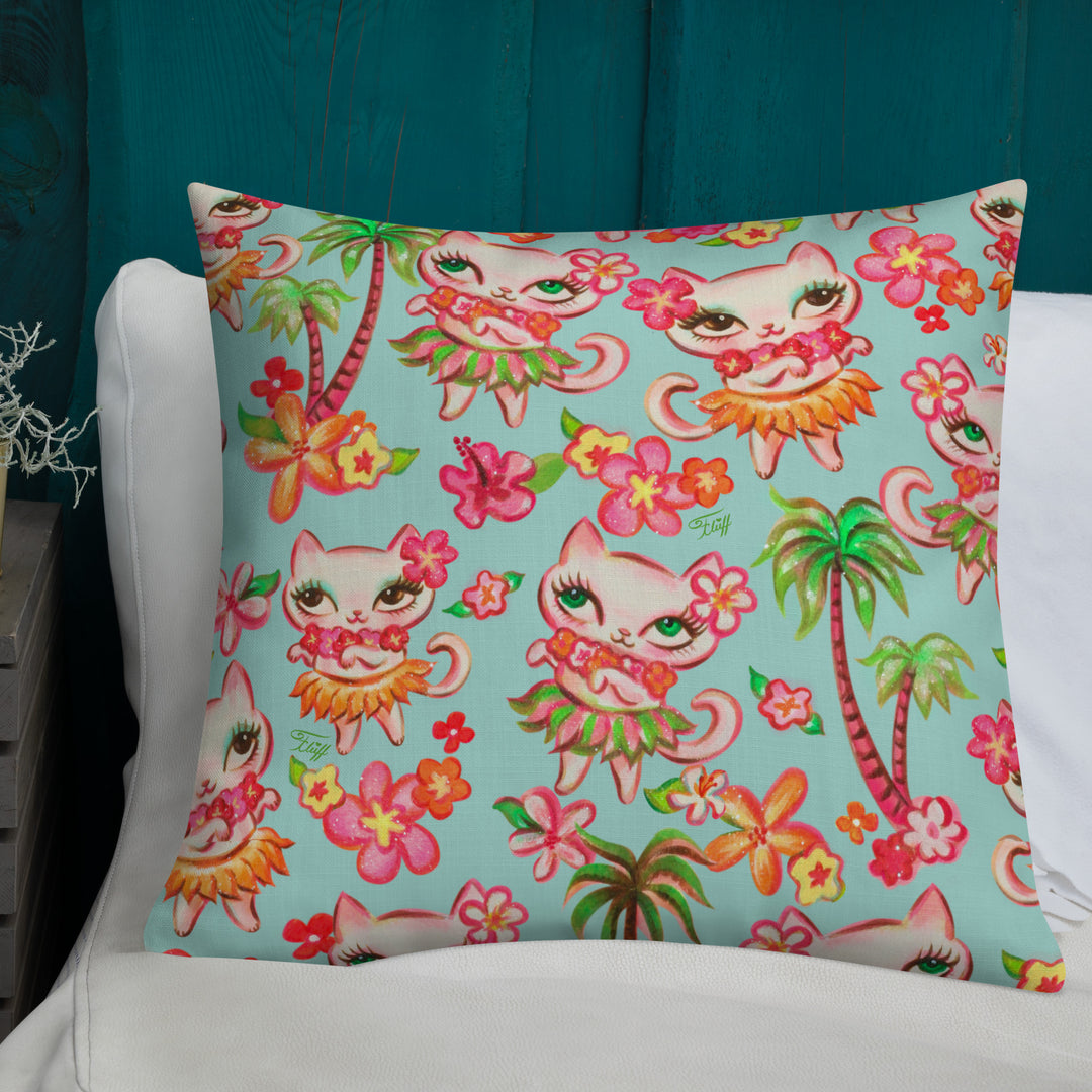 Hula Kitties on Aqua • Decor Pillow