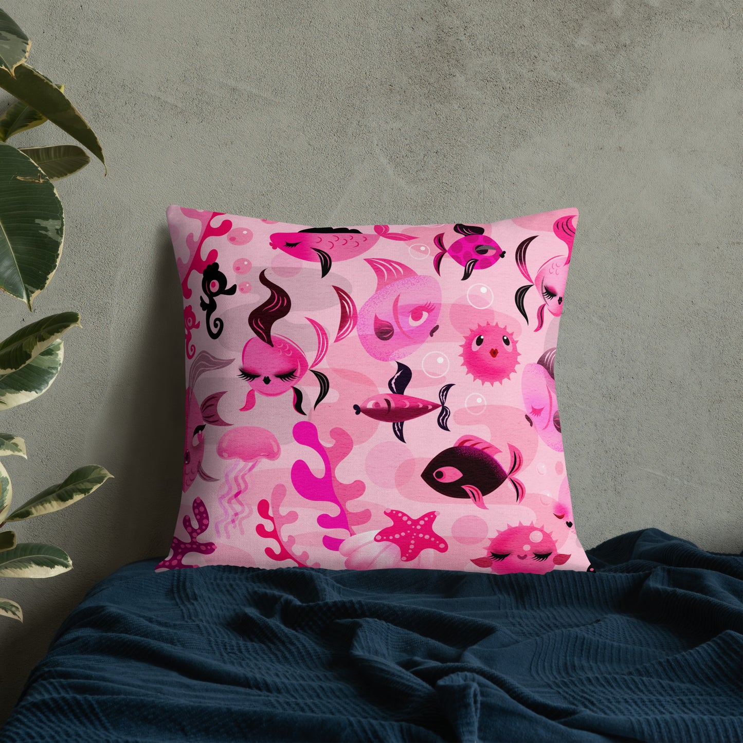 Mid Mod Fishies on Pink • Decor Pillow